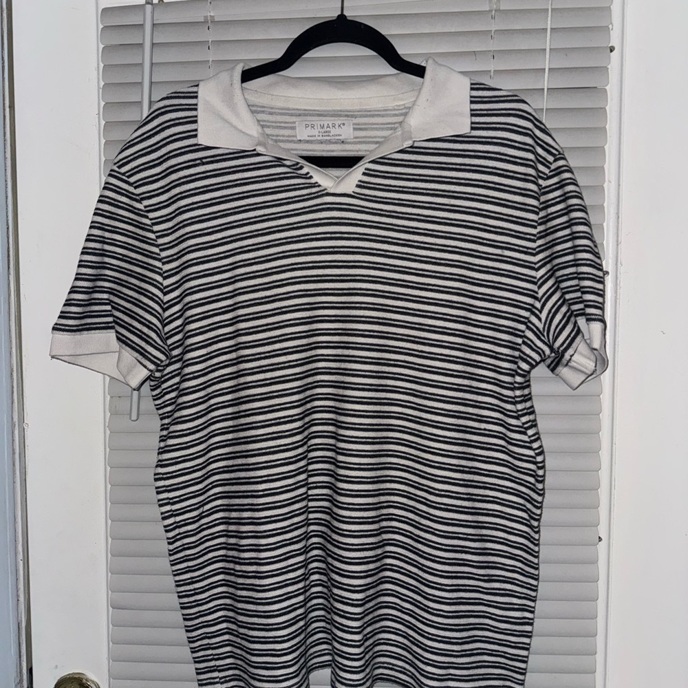 Primark Black and White Striped Polo Shirt
